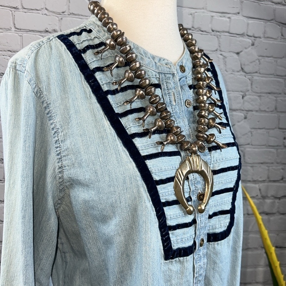 DENIM Vintage America Western Chambray Shirt Tuxedo Bib Detail Size L
